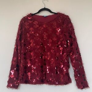 CeCe Burgundy Sequin Long-Sleeve Top